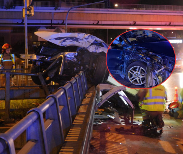 Dramatyczny wypadek na S8. BMW zawisło na barierze